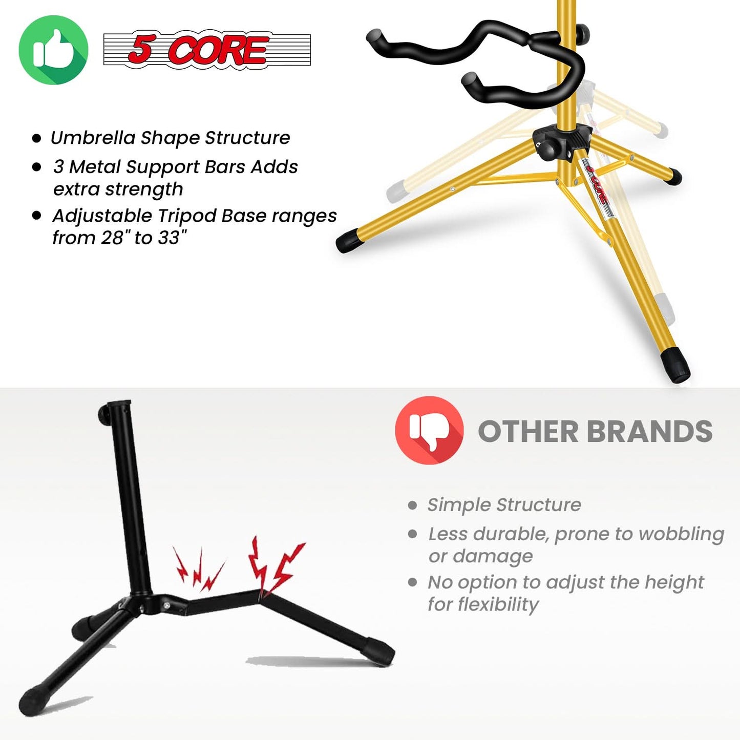 5Core Guitar Stand Floor Foldingholder Soporte Para Guitarra for