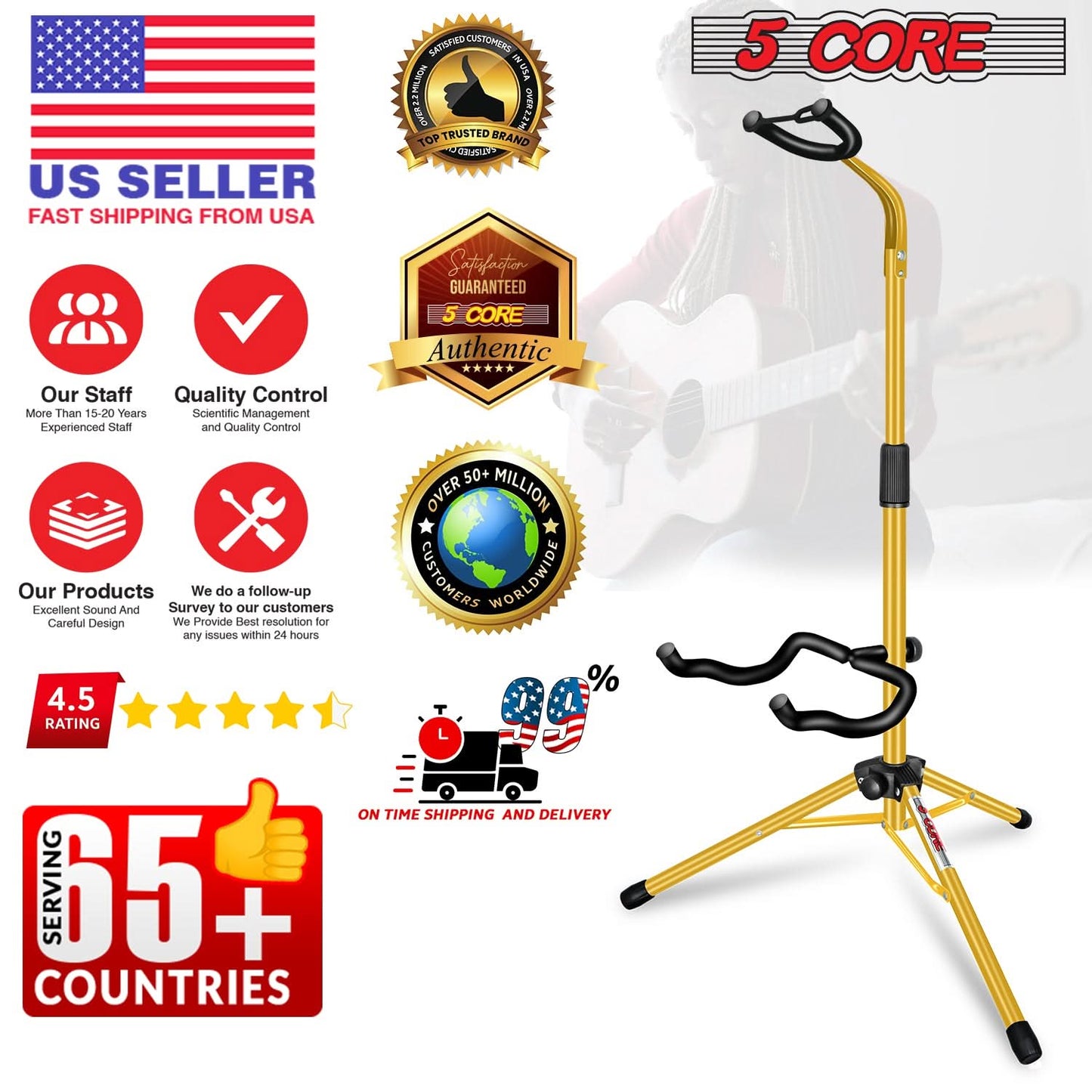 5Core Guitar Stand Floor Foldingholder Soporte Para Guitarra for