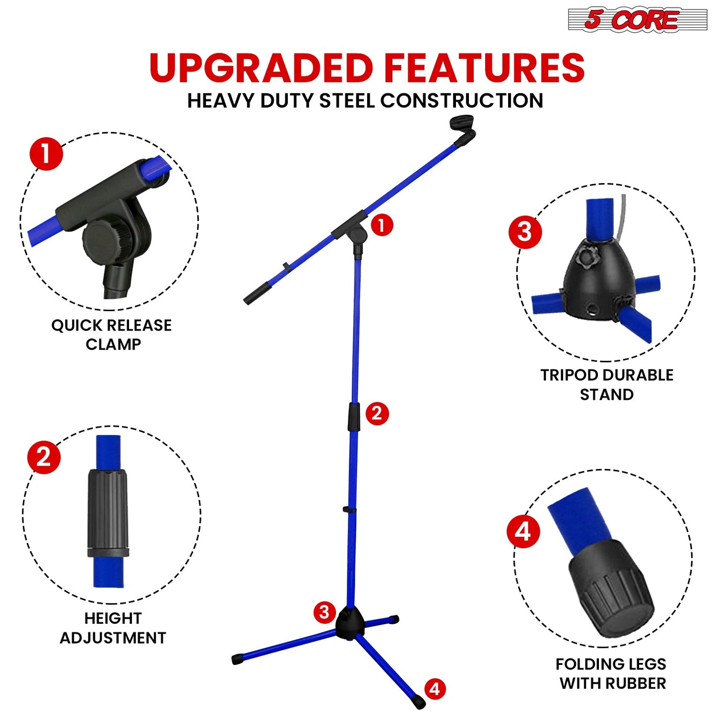 5Core Tripod Mic Stand Heavy Duty Adjustable Holder Floor Microphone