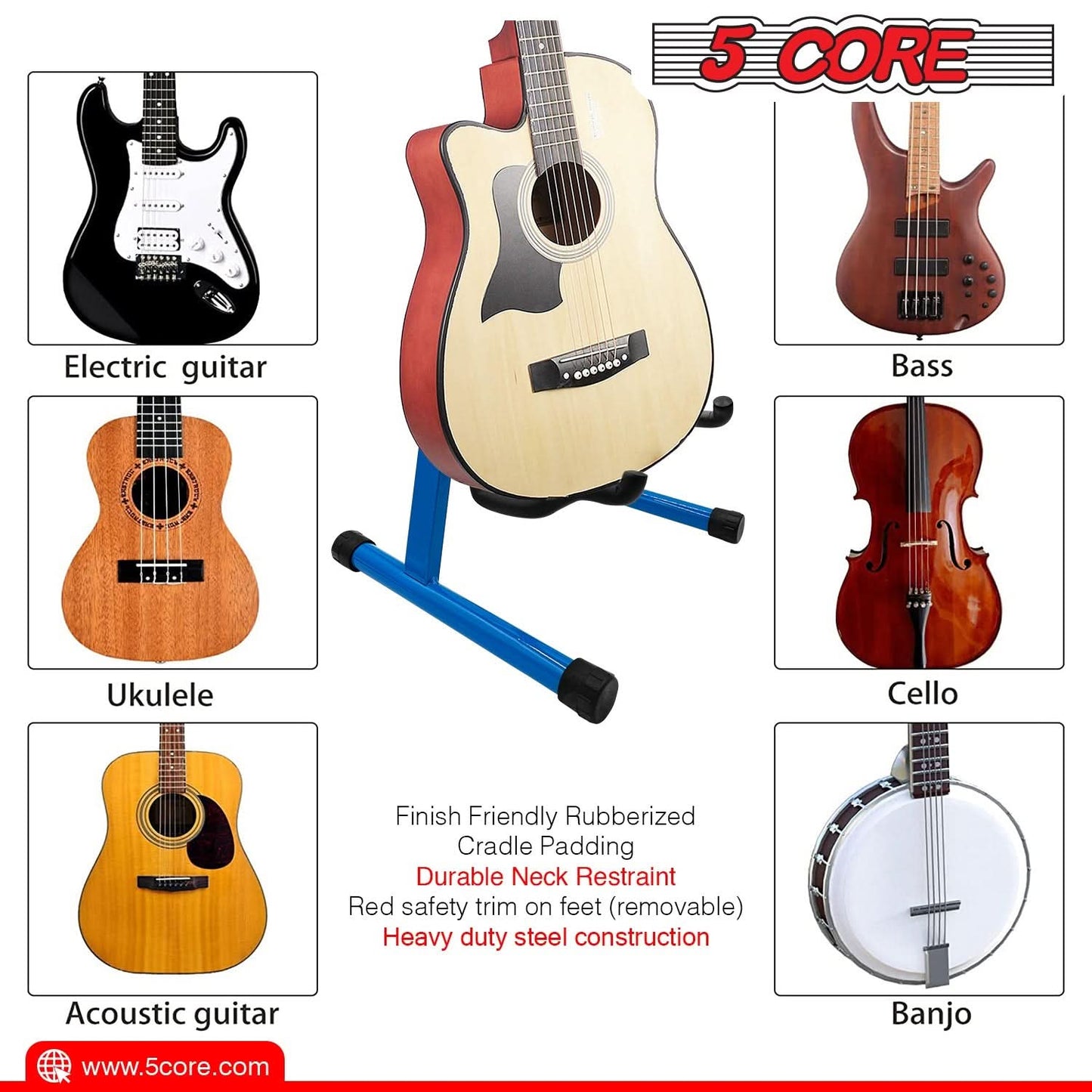 5Core Guitar Stand Floor A Frame Electric Acoustic Bass Soporte Para