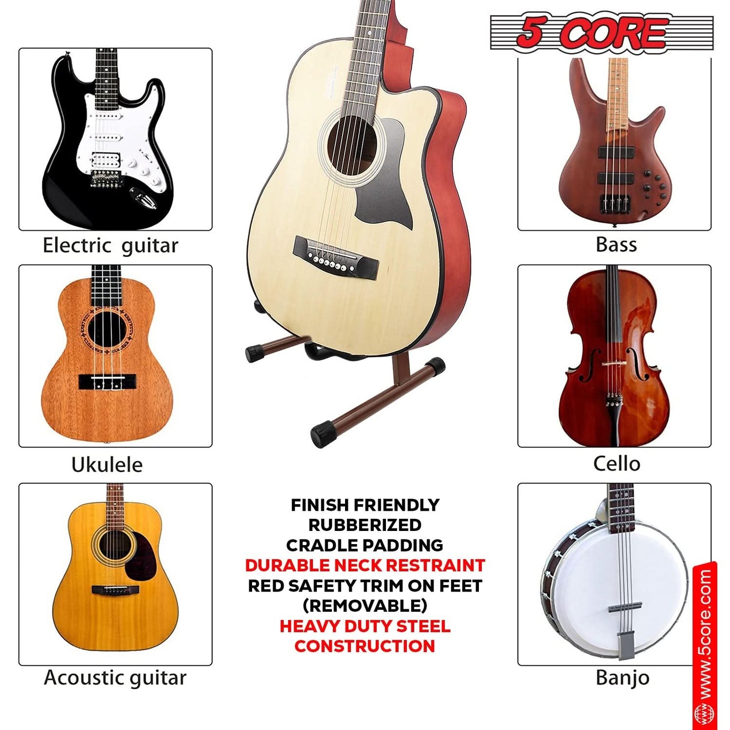 5Core Guitar Stand Floor A Frame Electric Acoustic Bass Soporte Para