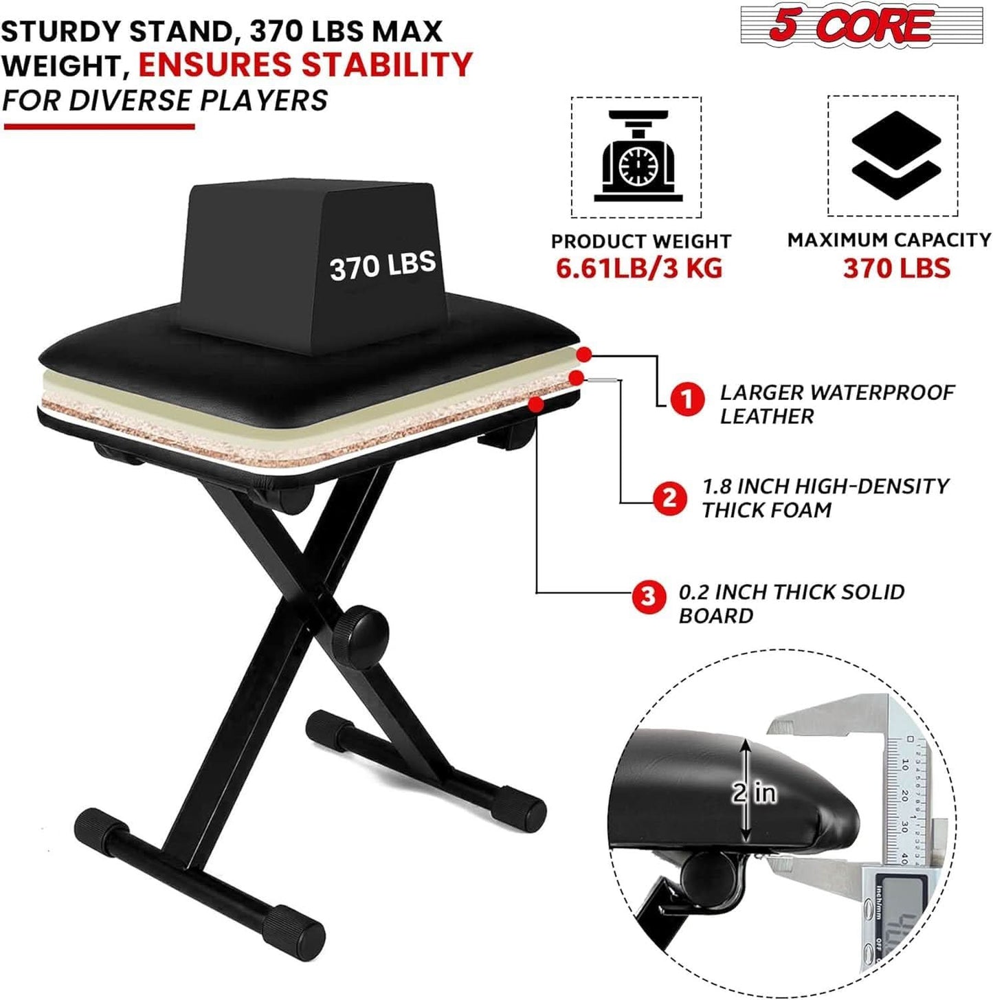 5Core Keyboard Stand Single X Style Adjustable Piano Riser + Keyboard