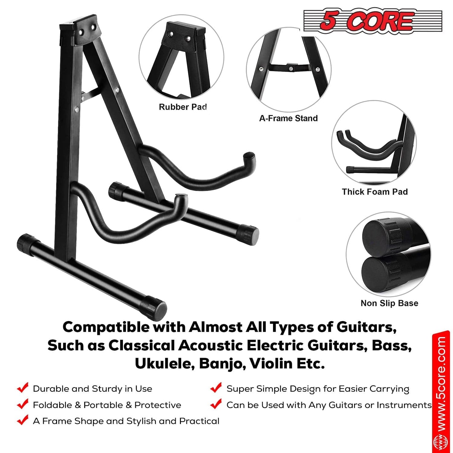 5Core Guitar Stand Floor A Frame Electric Acoustic Bass Soporte Para