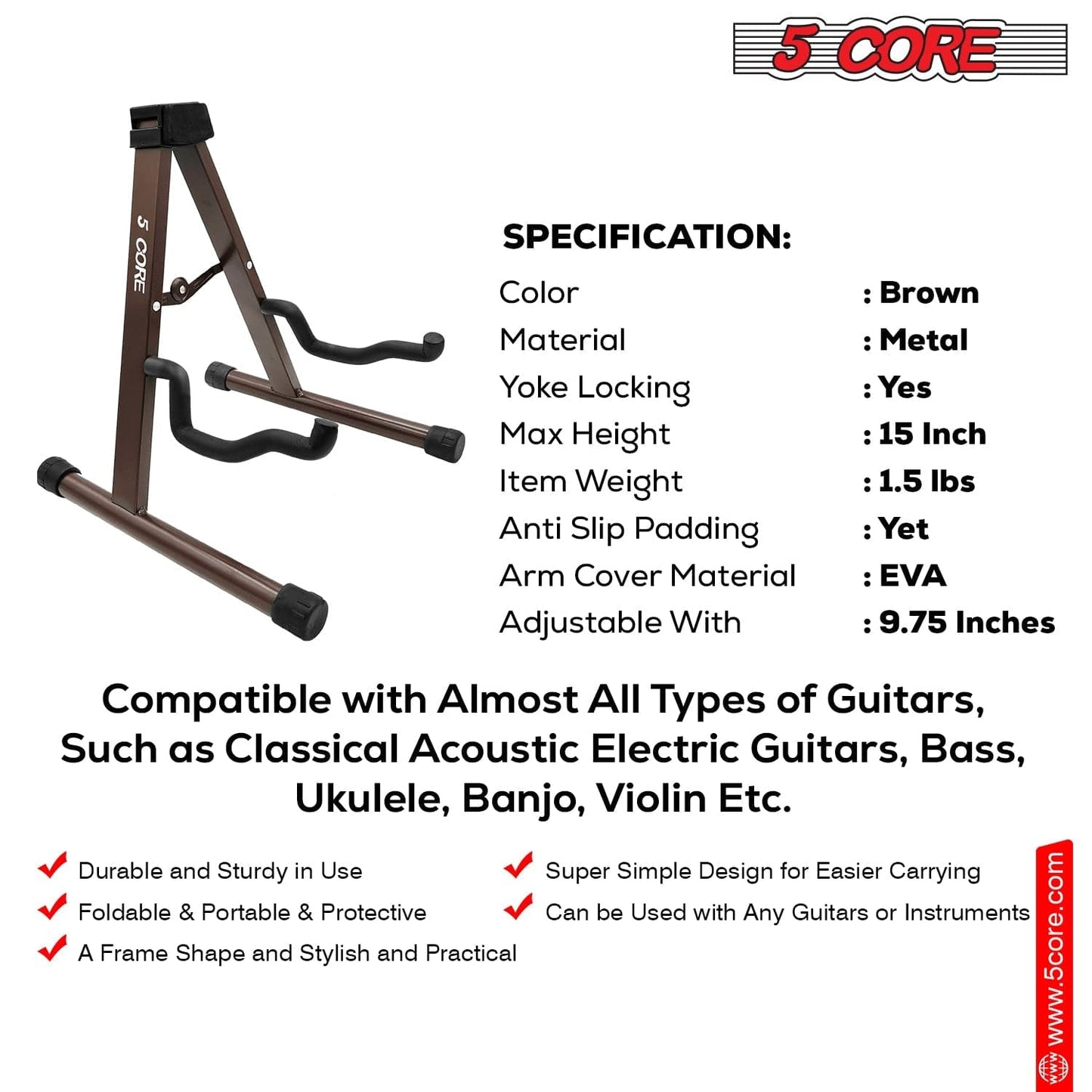 5Core Guitar Stand Floor A Frame Electric Acoustic Bass Soporte Para