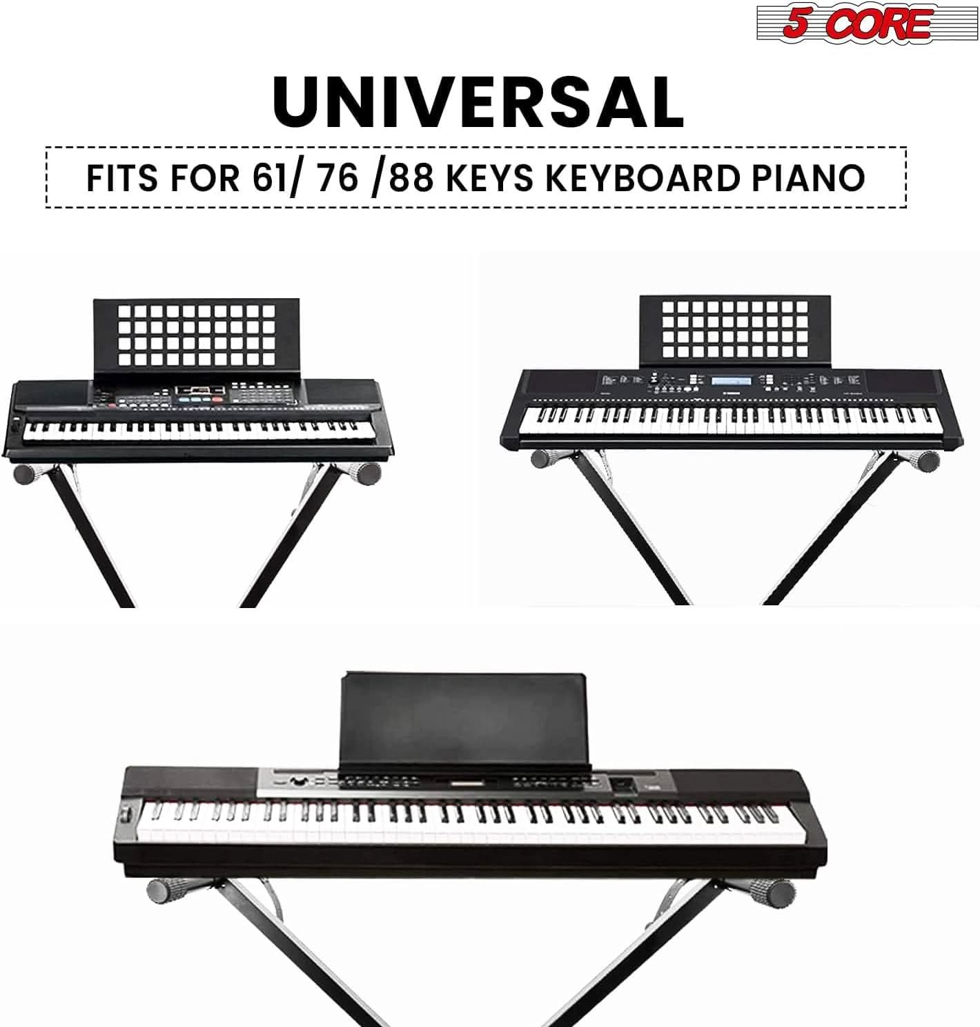 5Core Keyboard Stand Single X Style Adjustable Piano Riser + Keyboard