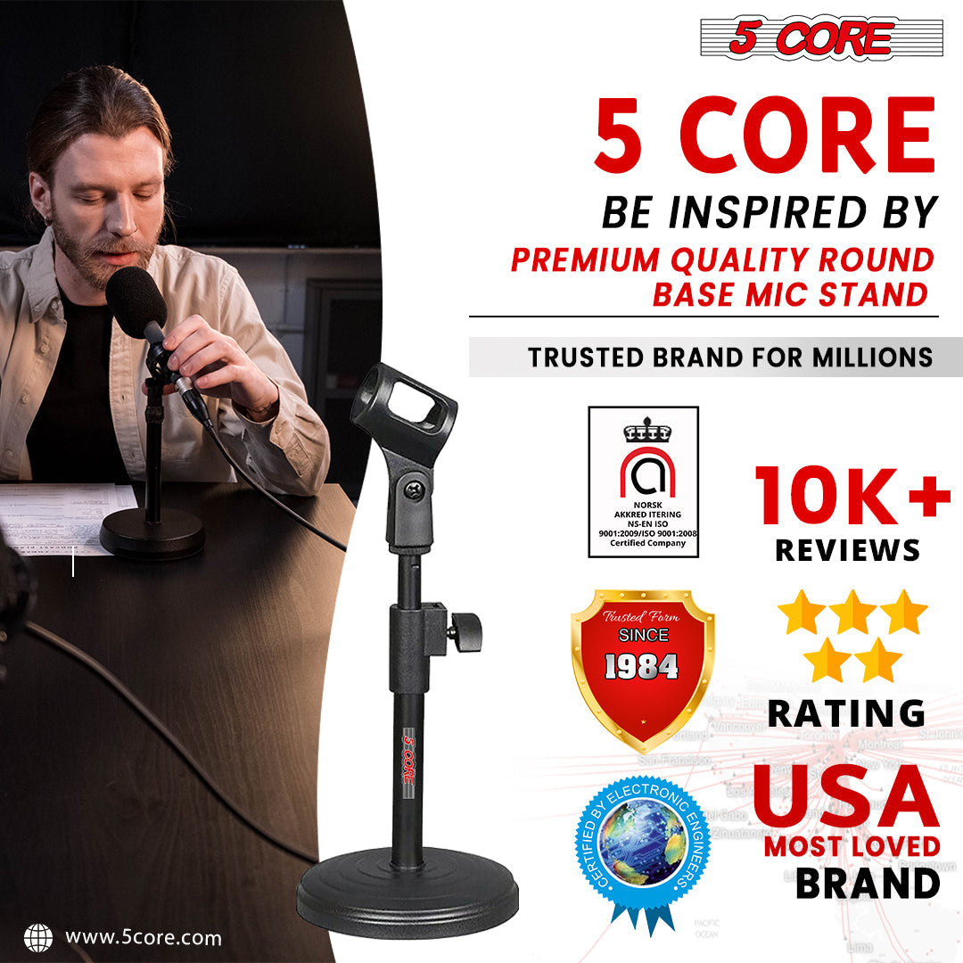 5 Core Desk Mic Stand 2Pcs Adjustable Table Round Base Portable Deskto