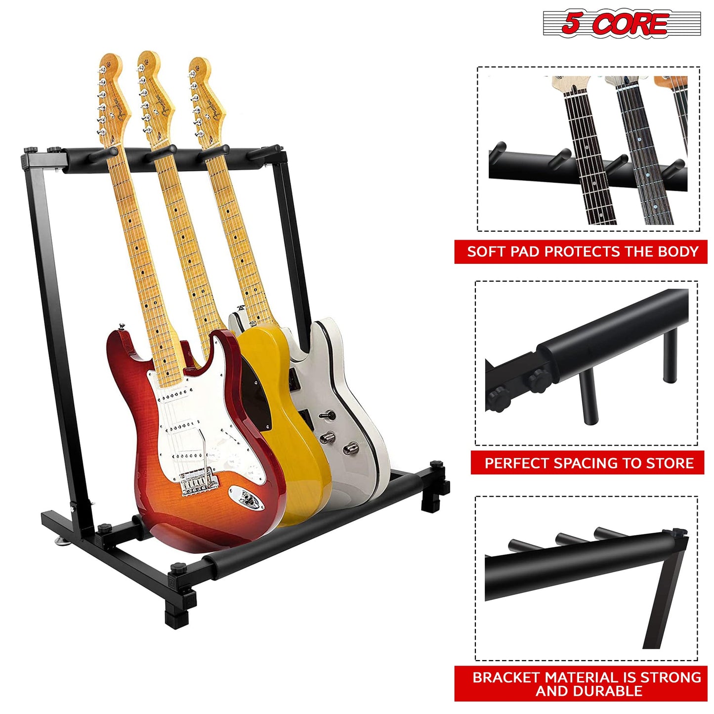 5 Core Multi Guitar Rack Stand Floor 3 Slot Adjustable Flying V