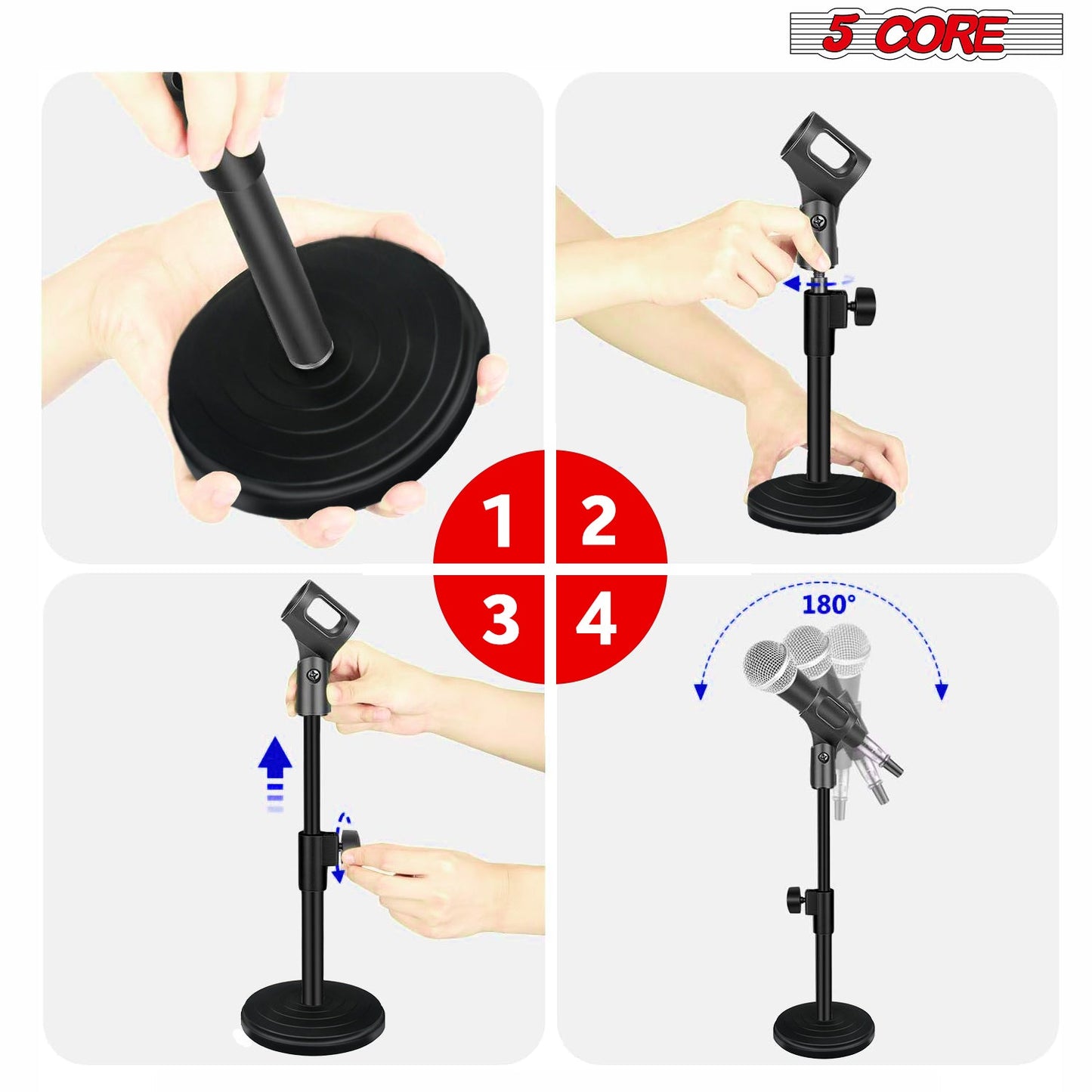 5 Core Desk Mic Stand 2Pcs Adjustable Table Round Base Portable Deskto