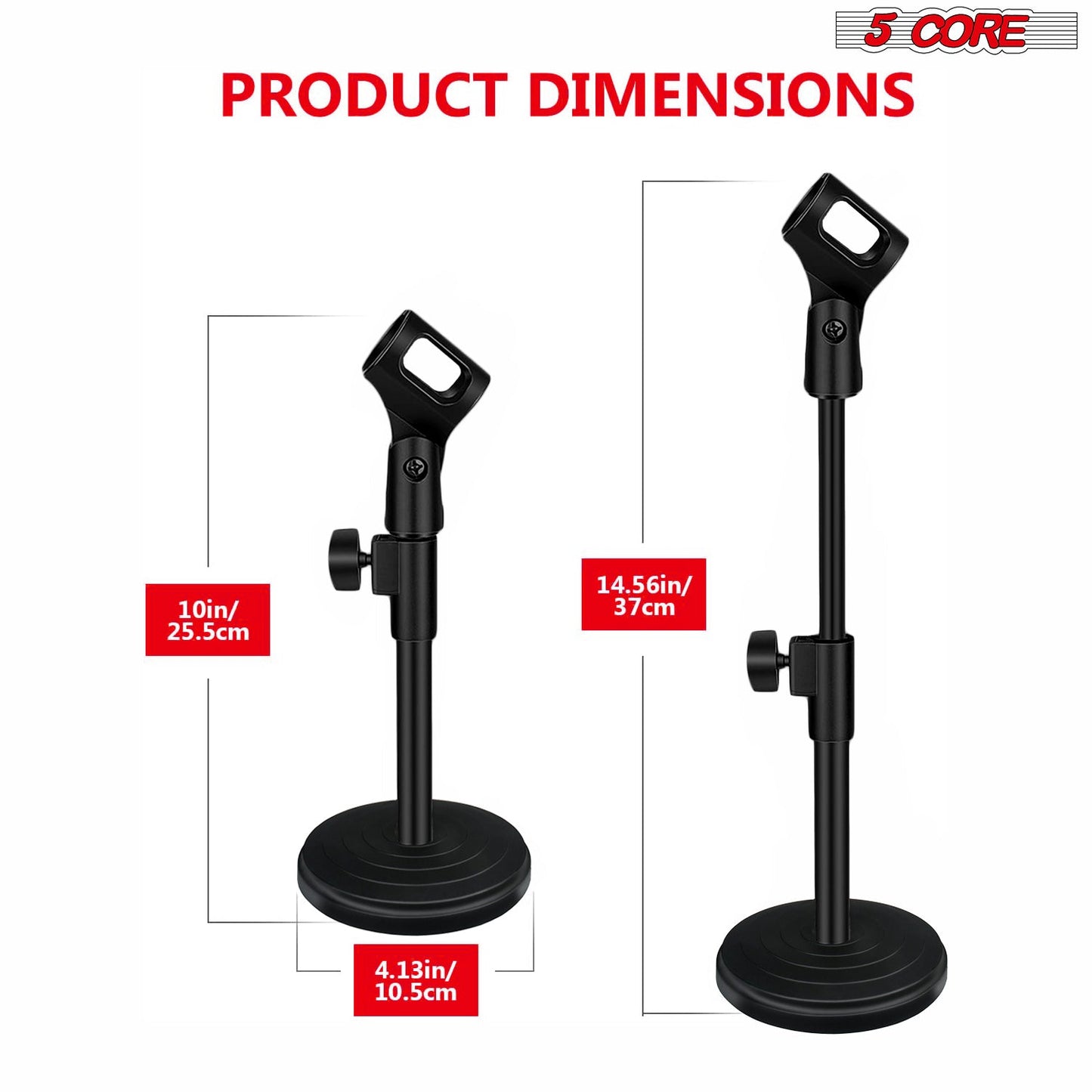 5 Core Desk Mic Stand 2Pcs Adjustable Table Round Base Portable Deskto