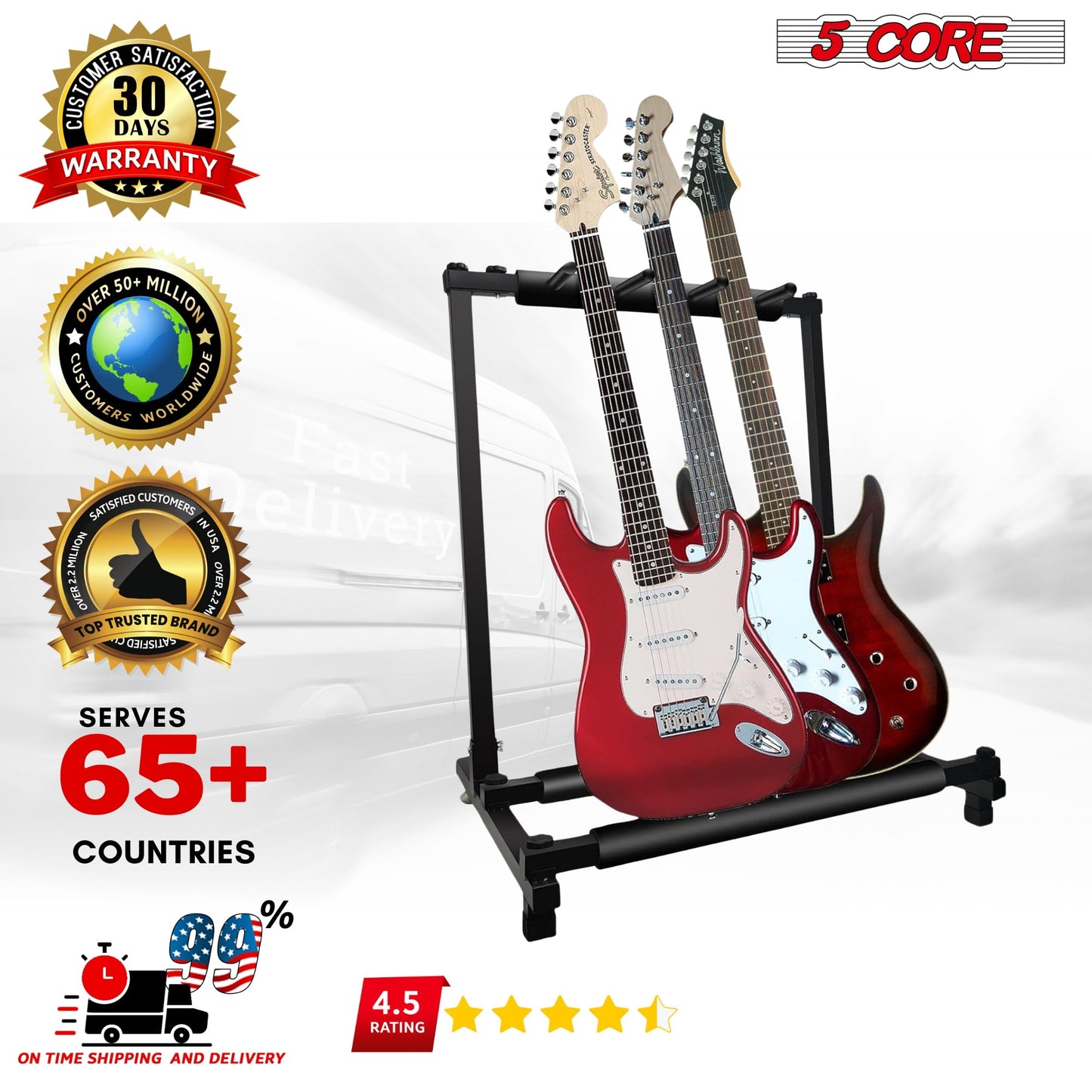 5 Core Multi Guitar Rack Stand Floor 3 Slot Adjustable Flying V